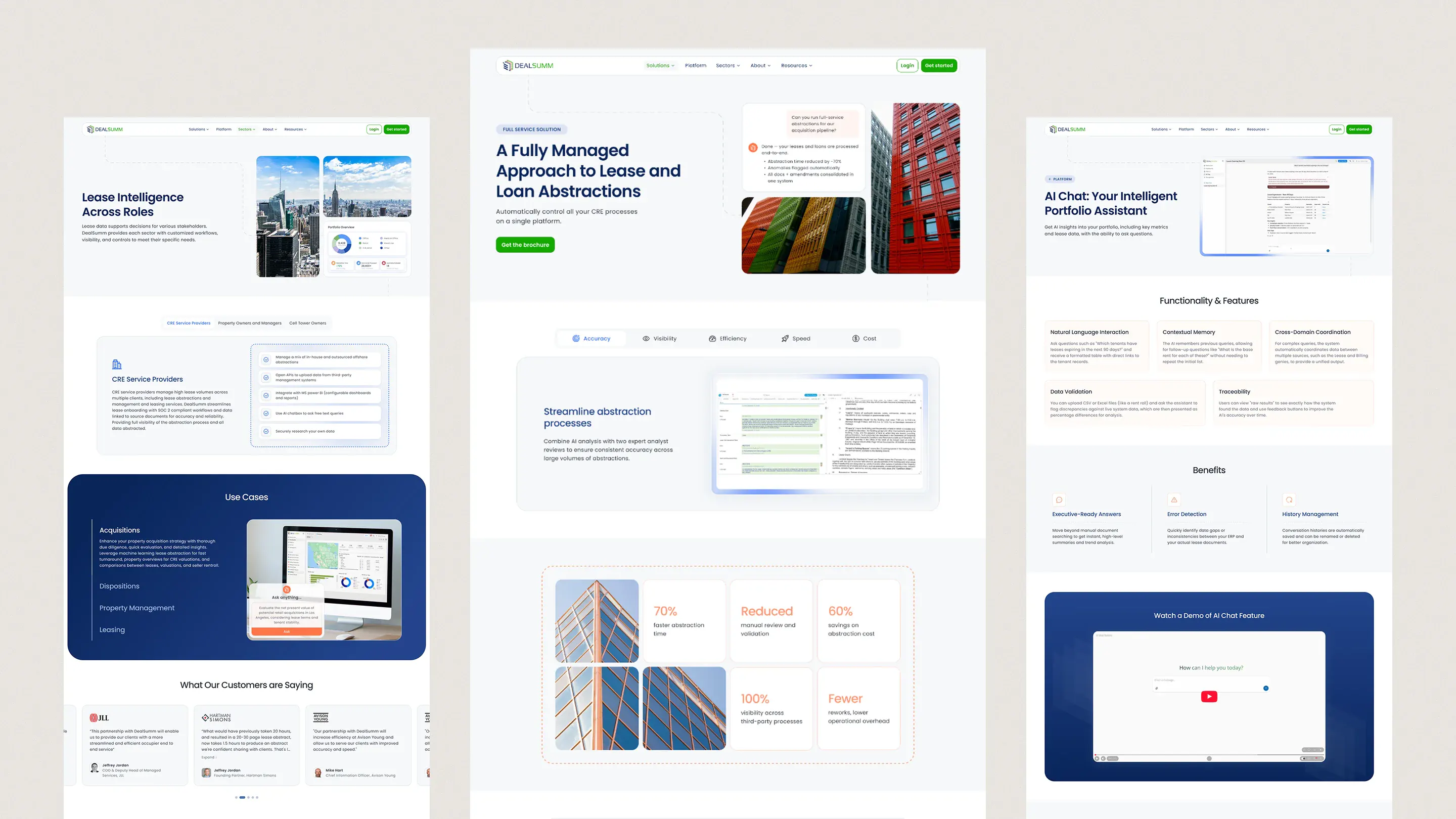 A Solutions page and a Sectors page side by side